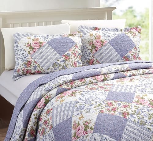 Brilliant Sunshine Rose Violet Patchwork Quilt Set, Full/Queen Size