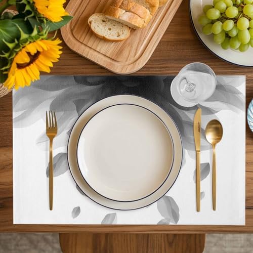 Abstract Gray Flower Texture Placemats Set of 6 Washable Table Mats