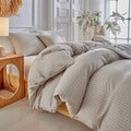 DuShow Grid Queen Duvet Cover Set - Taupe Plaid Checkered Washed