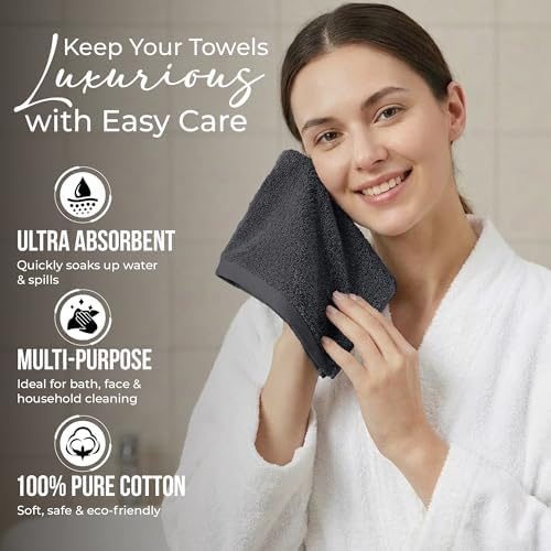 RIVERSIDE 12 Pack Premium Wash Cloths, 12x12 in, 600 GSM, Grey