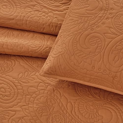 BOURINA Ultrasonic Orange Queen Quilt Set 3-Piece Bedding Set