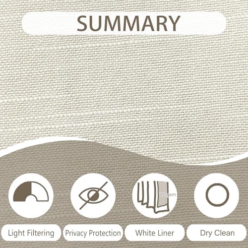Ivory Bei Tab Top ain 34x63 Inches | Light Reducing Lined Cotton Linen
