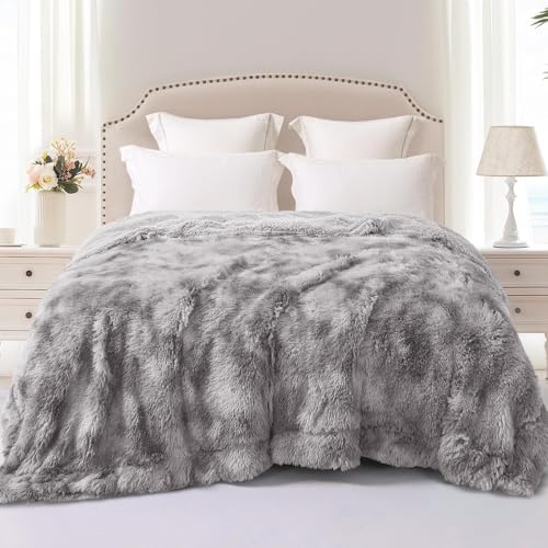 Exclusivo Mezcla Fluffy Faux Fur King Size Blanket for Bed, Dark Grey