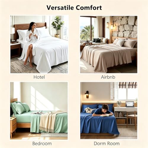 KAKIJUMN 6 Piece Queen Sheets Set, Rayon Derived from Bamboo Blend