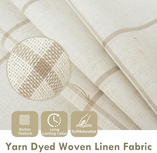 DriftAway 100% Blackout Plaid Linen Curtains 108 Inches Long 2 Panels