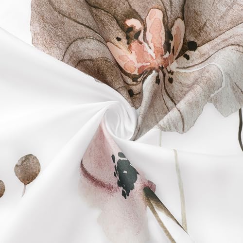 Gibelle Brown Beige Watercolor Floral Fabric Shower Curtain, 72x84