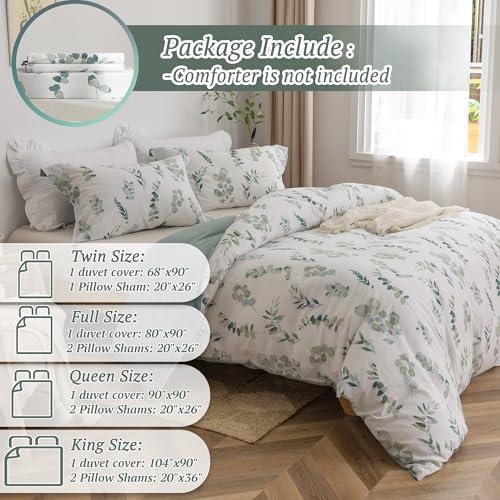 MILDLY Eucalyptus Leaves Floral Duvet Cover Set Unique Design 3pcs