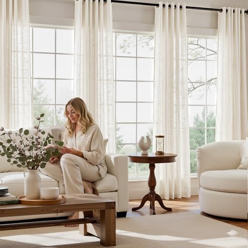 NICETOWN Semi Sheer Linen Burlap Curtains for Living Room, Grommet