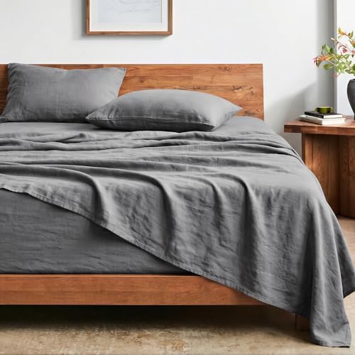 Bare Home Washed Sheet Set 1800 Ultra-Soft (Twin XL, Grey)