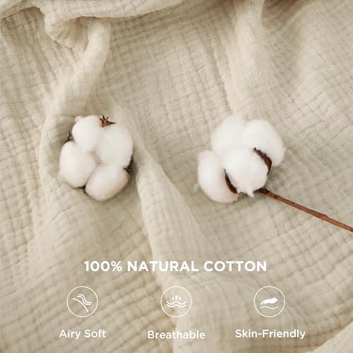 Bedsure Bundle of 1 Muslin Blanket King & 1 Cotton Waffle Blanket King