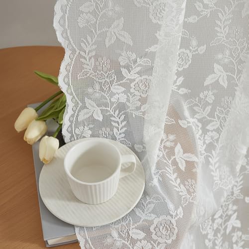 FINECITY Ivory Lace Curtains for Living Room 52 x 120 Inch, 2 Panels