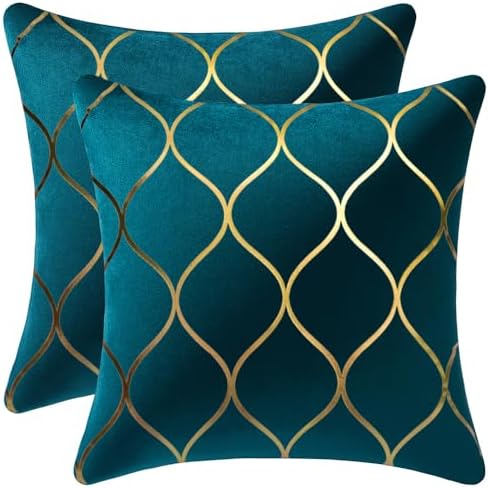 DEZENE 20x20 Inch Gold Velvet Throw Pillow Covers: 2 Pack Square