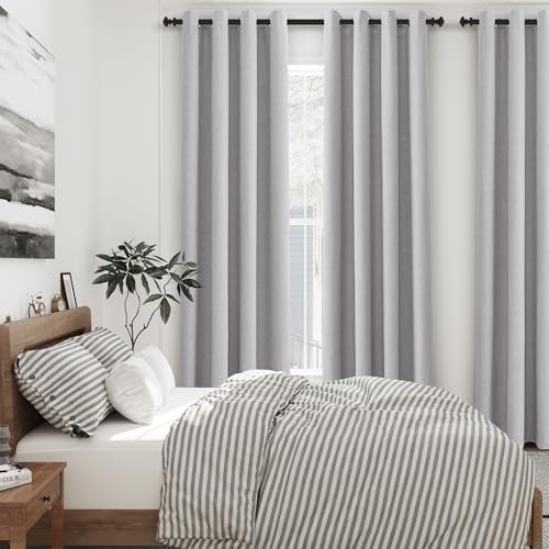 Grommet Grey 100% Blackout Linen Curtains 96 inches Long for Bedroom