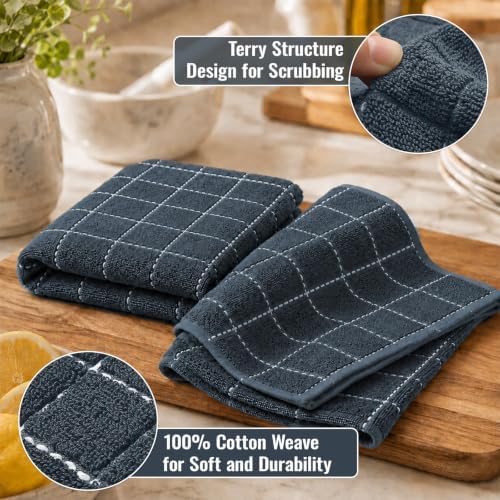Kitinjoy 100% Cotton Terry Kitchen Towels, 13”x 28”, 4-Pack, Dark Grey