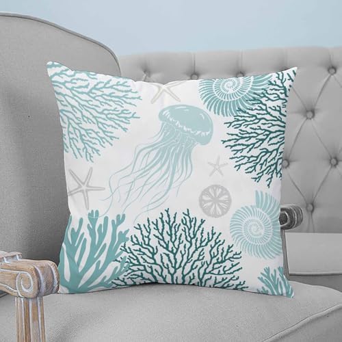 Pillow Covers 20x20 Set of 2, Teal Green Coastal Square Throw Pillow