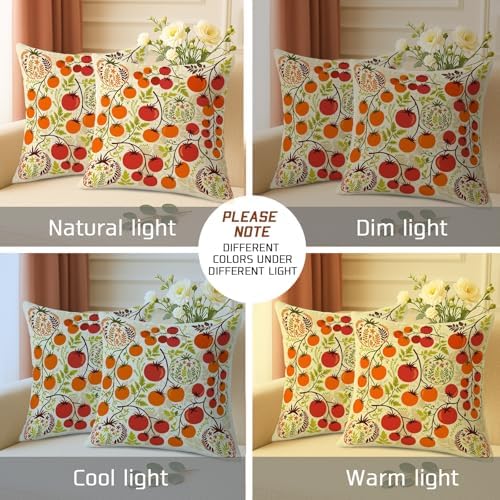 Tomatoes Throw Pillow Covers Set of 2, Botanical Vintage Leaf Vine