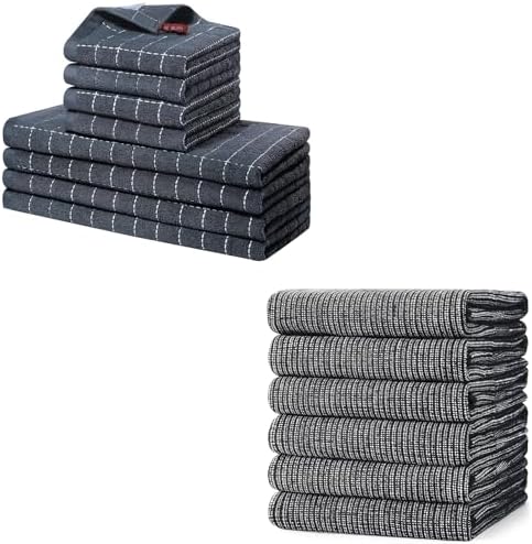 Homaxy Set of 8 Bulk Cotton Terry Kitchen Towels Set, 12 x 12 and 13 x
