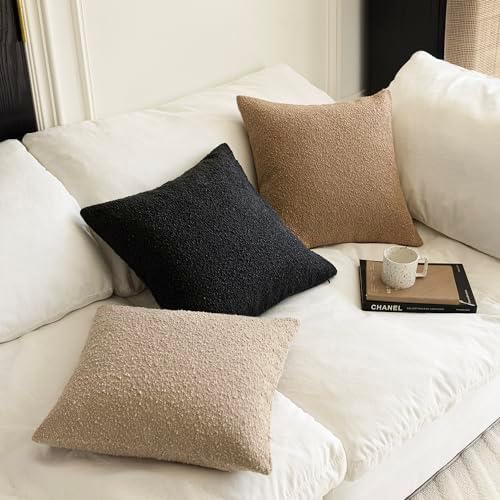 Foindtower Decorative Textured Boucle Throw Pillow Covers Accent Solid
