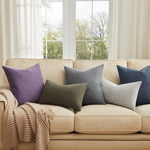 ZeeMart Rustic Linen Throw Pillow Covers Set of 2, Olive 22x22in