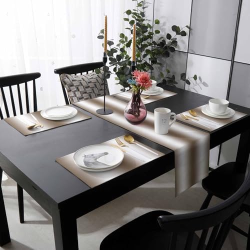 Gradient Table Runner and Placemats Set of 6 Brown White Cotton Linen