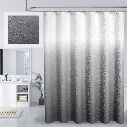 Grey Ombre Fabric Shower Curtain, 3D Marble Geometric Embossed, 72 x