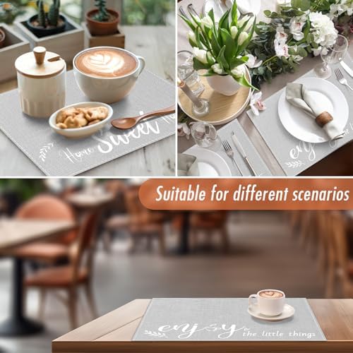 Hahafelt Set of 6 Linen Placemats Farmhouse with Sayings for Dining