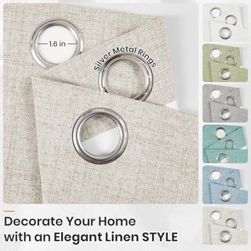 Melodieux Beige Blackout Linen Curtains 84 Inches Long for Bedroom