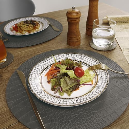 Round Leather Placemats for Round Tables Set of 6, Gray Table Place