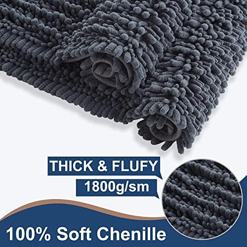 Luxury Chenille Charcoal Grey Bathroom Rugs Sets 2 Piece, Thickened