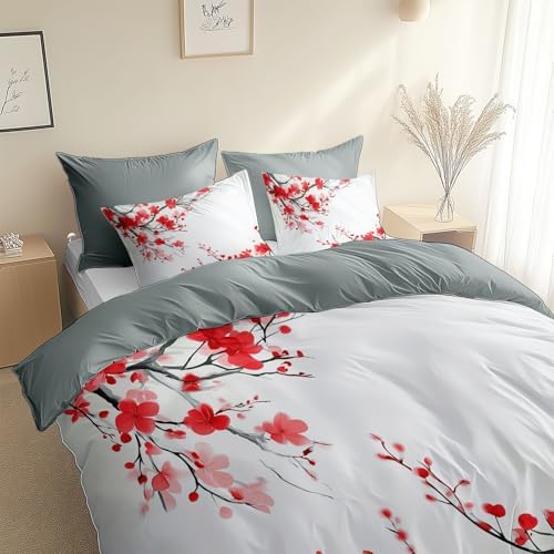 Ink Style Plants and Flowers Grey Duvet Cover Set King (104 x 90 in)