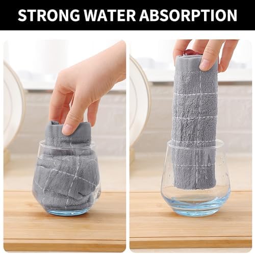 Homaxy 100% Cotton Terry Kitchen Towels, 7 Pack, Light Grey