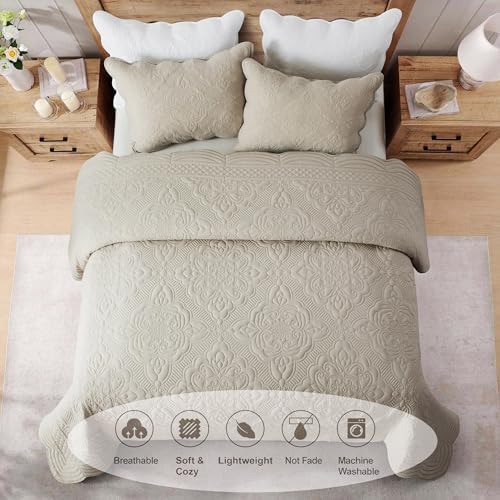 meadow park Embroidered Quilt Set King Size - 3 Pieces, Washed