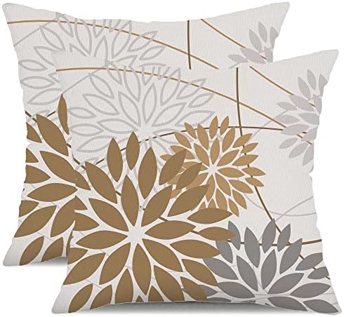 DFXSZ Brown Grey Floral Outdoor Pillow Covers 18x18 Set of 2