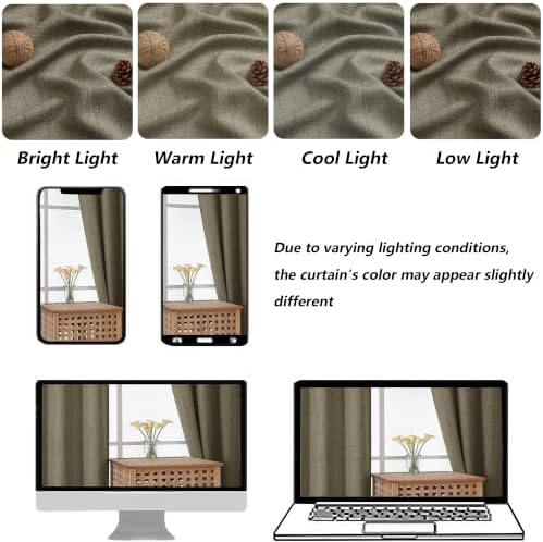 Chyhomenyc Faux Linen Curtains 96 Inches Long 2 Panels, Brown