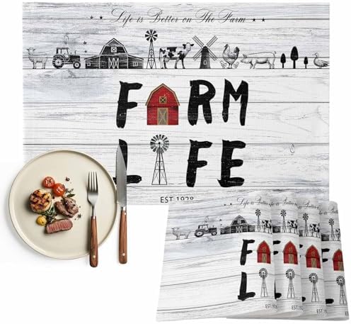 Placemats Set of 8, Farmhouse Life Woven Placemat, Linen Place Mats