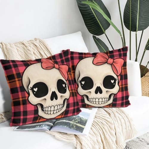Plaid Accent Pillow Covers 22x22 Inch Set of 2 Linen for Halloween