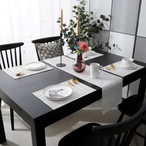 Modern Light Gray Lines Table Runner and Placemats Set of 4 Vintage