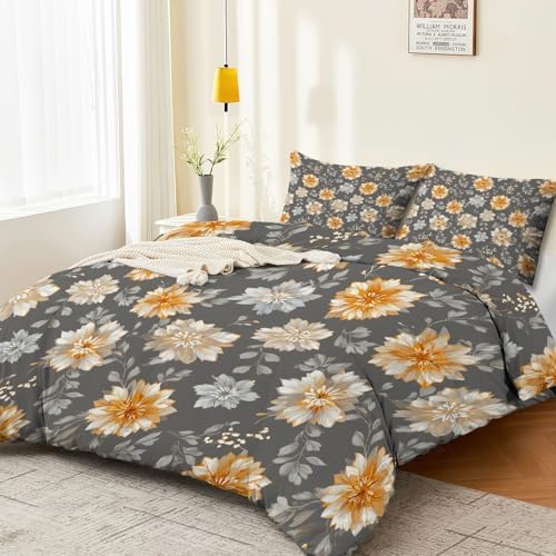 Reversible Duvet Cover Set King Plants Dahlias Garden - Bedding Set