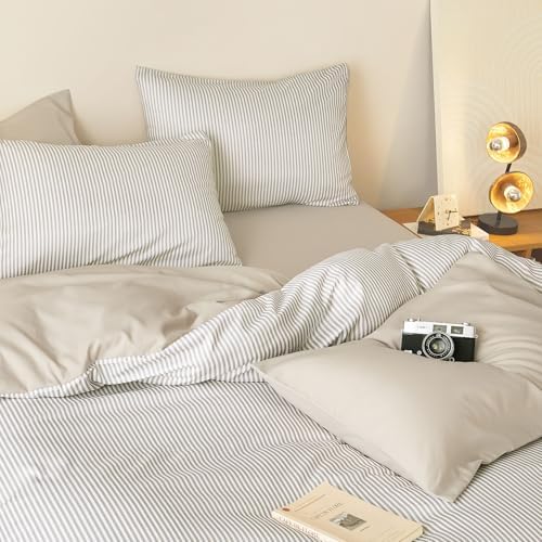 Wake In Cloud - Striped Cotton Duvet Cover Set, Ticking Stripe
