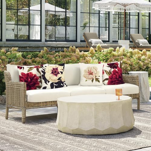 Bonhause Burgundy Peony Floral Throw Pillow Covers 18x18 Inch Set of 4