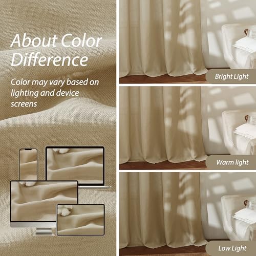 RYB HOME Linen Sheer Curtains 2 Panels for Living Room, Semi