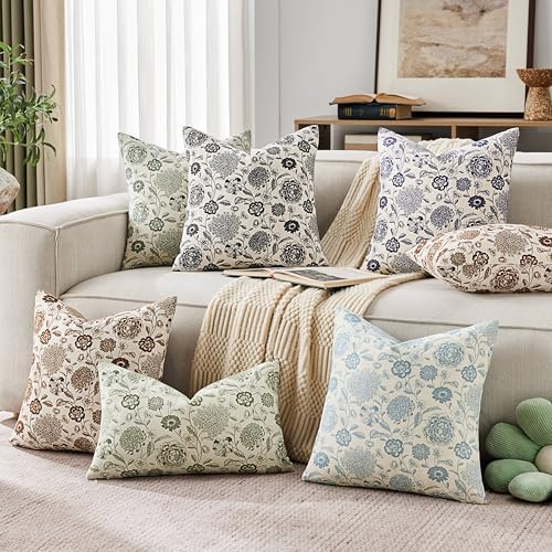 Botanical Throw Pillow Covers Set of 2, 22x22 Inch Light Blue