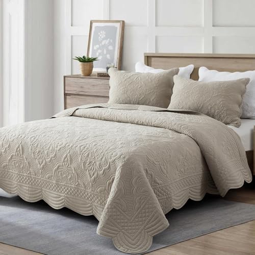 meadow park Embroidered Bedspread Set Queen Size - 3 Pieces, Washed