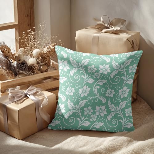 Batmerry Floral Blue and White Throw Pillow Covers, Mint Green Vintage
