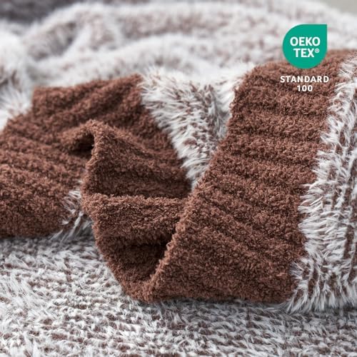 Amélie Home Faux Fur Throw Blanket, Heather Brown, 60"x80"