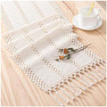 Table Runner Tassel Cotton Linen Pattern Bohemian Beige A 12*108 in