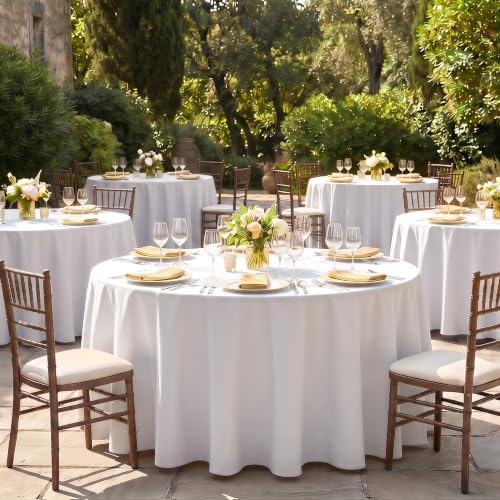 Fitable 6 Pack White Round Tablecloths - 70 Inches in Diameter