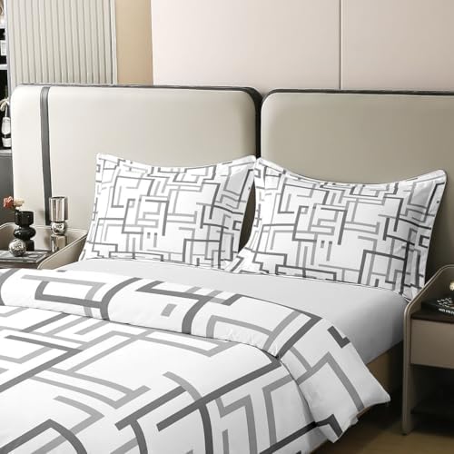 jejeloiu Gray Duvet Cover 100% Cotton King Size Boys Girls Stripes