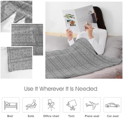 Flannel Fleece Blanket 60" x 80", Gray Boho Microfiber Cozy Soft