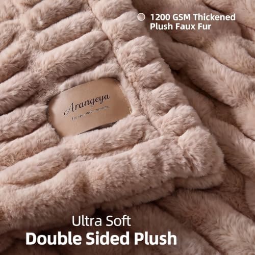 Soft Double-Sided Faux Fur Throw Blanket for Couch, Taupe, 60x80